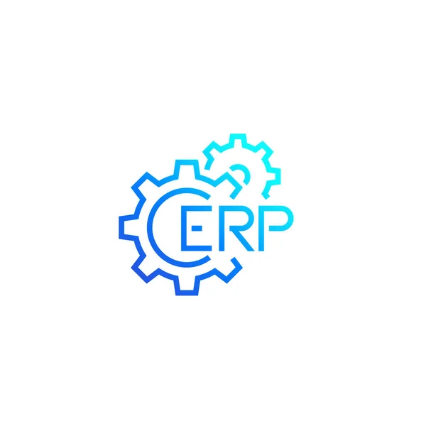 ERP, icono de planificación de recursos empresariales con engranajes — Vector de stock