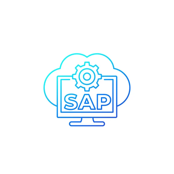 SAP, icône de ligne vectorielle de logiciel de cloud d'affaires — Image vectorielle