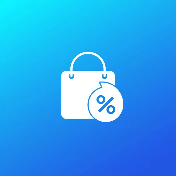 Rabatt, försäljning ikon med väska, vektor — Stock vektor