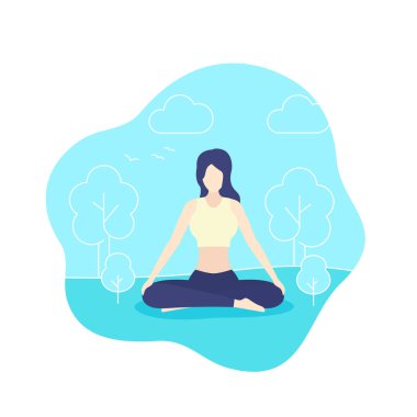 Yoga, kız parkta meditasyon yapıyor.