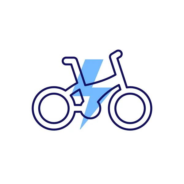 Электрический велосипед, иконка электронного велосипеда, дизайн линии — стоковый вектор