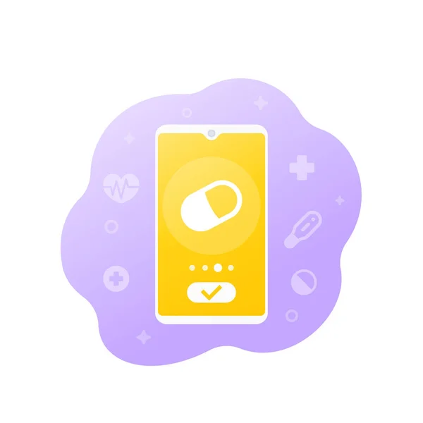 Ícone de aplicativo de lembrete de pílula com telefone — Vetor de Stock