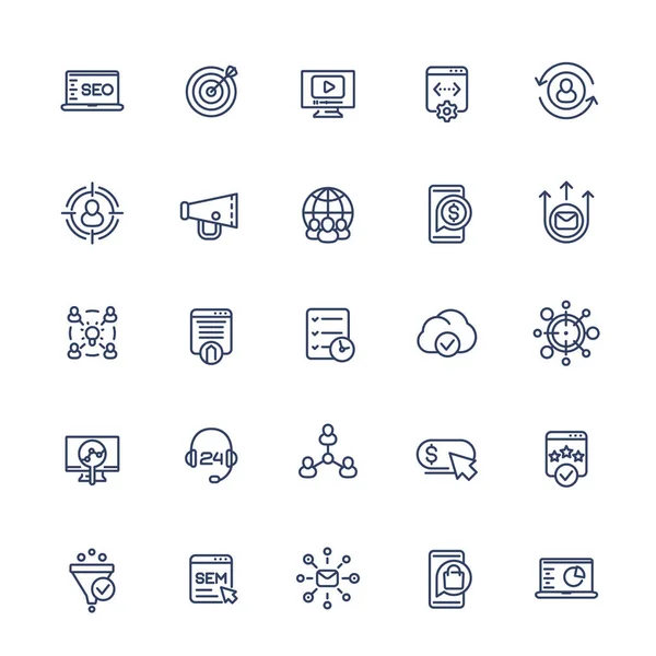 Seo and digital marketing line icons set — Stock Vector