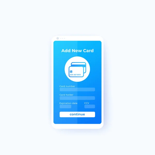 Új kártya hozzáadása, mobil app ui, vektor — Stock Vector