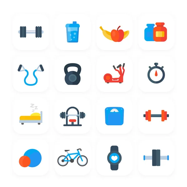 Fitness, gym en training iconen — Stockvector