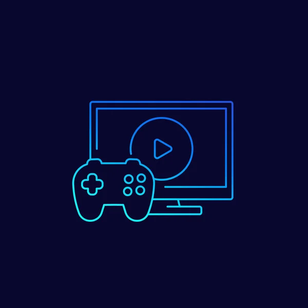 Icono de los videojuegos con gamepad y tv, lineal — Archivo Imágenes Vectoriales