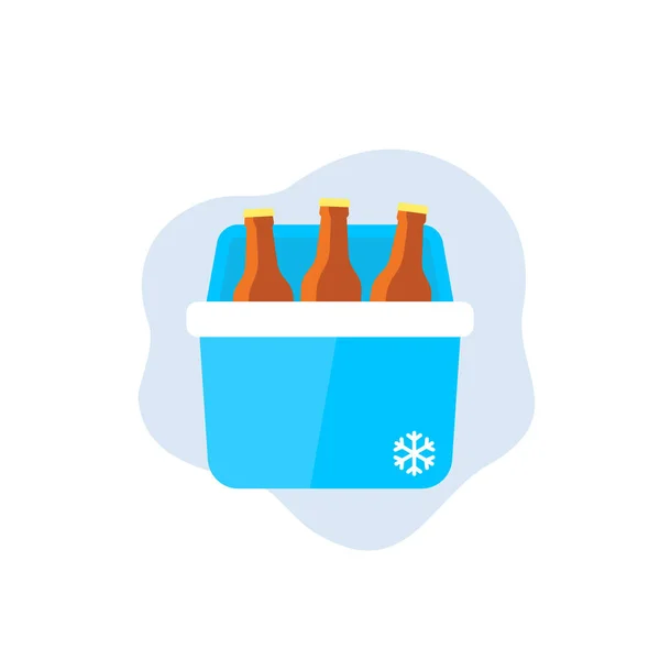 Portable cooler with beer, vector icon — Stock Vector