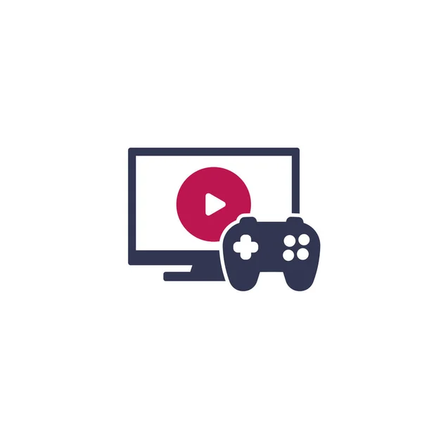 Икона видеоигр с геймпадом и телевизором — стоковый вектор