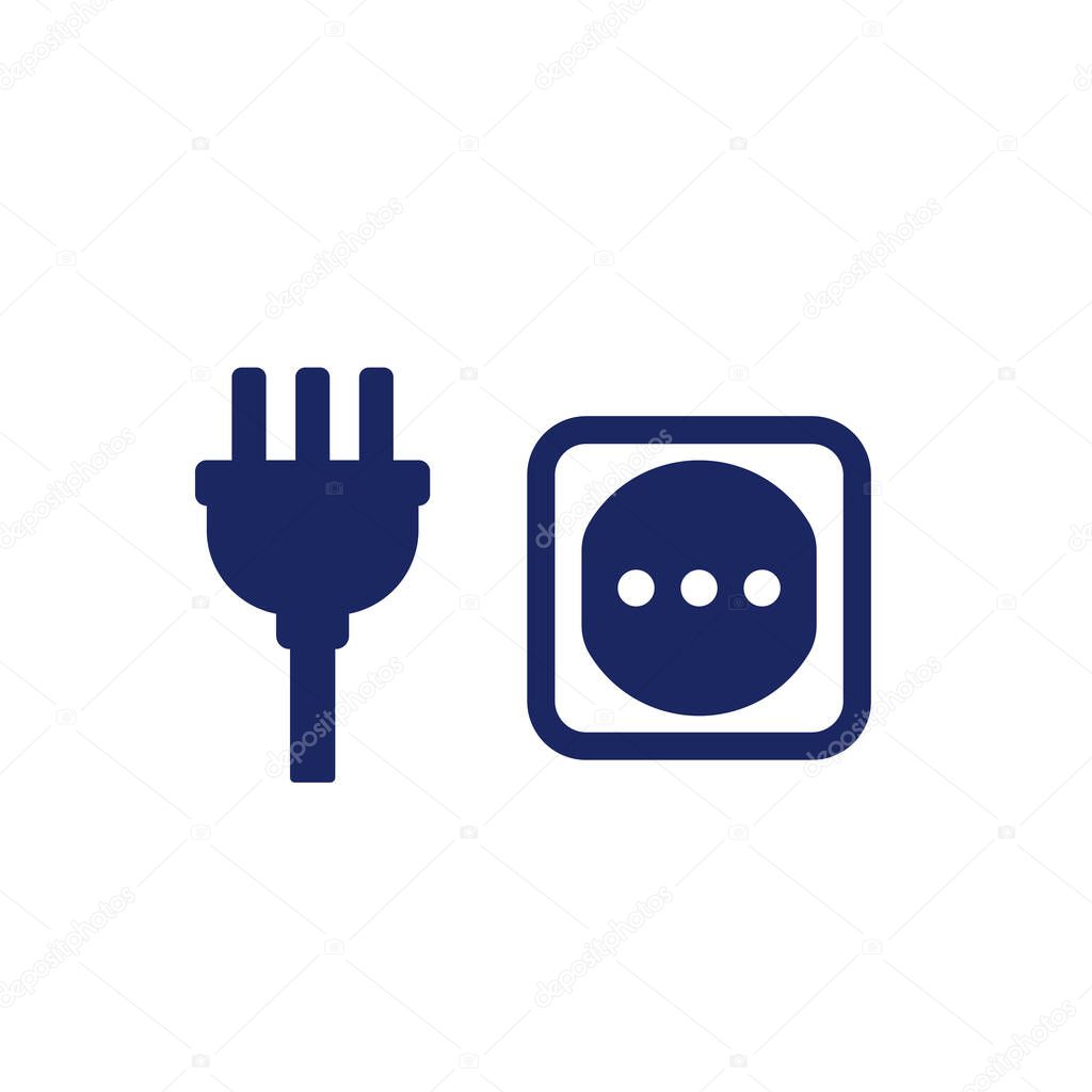 electrical plug with 3 pins and socket, vector