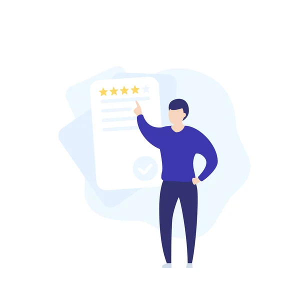 Feedback and review, vector icon with a man — Stock Vector