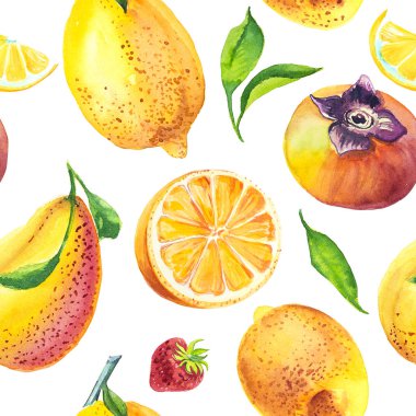 Dikişsiz desen taze meyve suluboya.