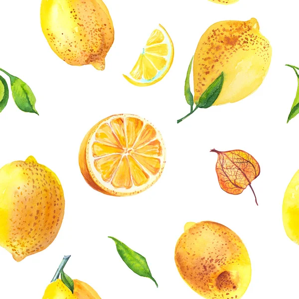 Modèle Sans Couture Aquarelle Agrumes Citron Illustration — Photo