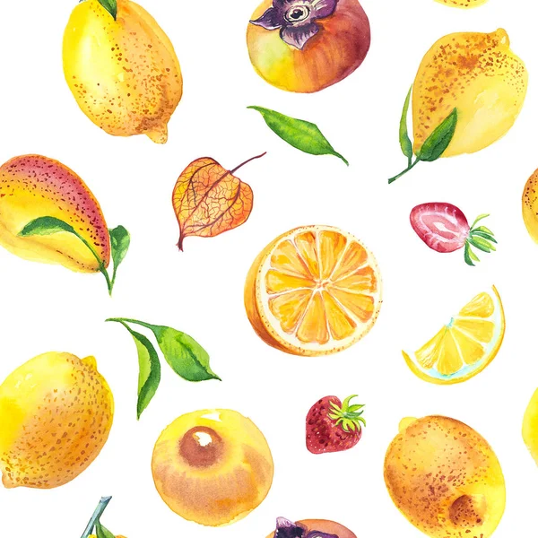 Nahtlose Muster Frische Früchte Zitrone Und Birne Erdbeere Illustration — Stockfoto