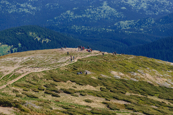 carpathian mountains top view on sunny day