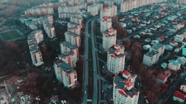 Vue Aérienne Ville Coucher Soleil Avec Trafic Bâtiments Couleur Cinématographique — Video