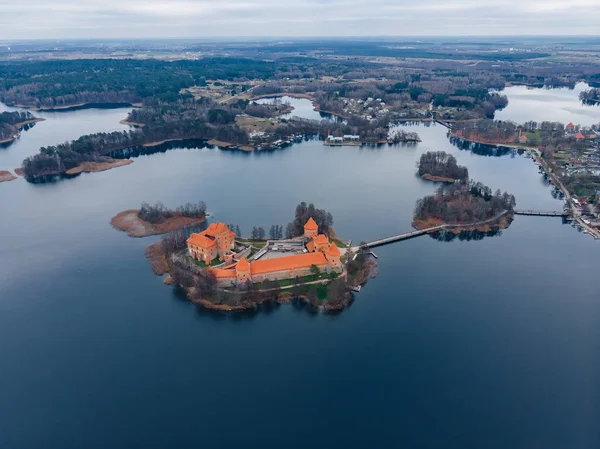 Trakai Castello Aereo Drone Vista Lituania — Foto Stock