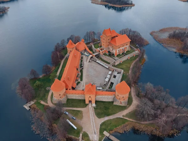 特拉凯城堡空中无人机景观 立陶宛 — 图库照片