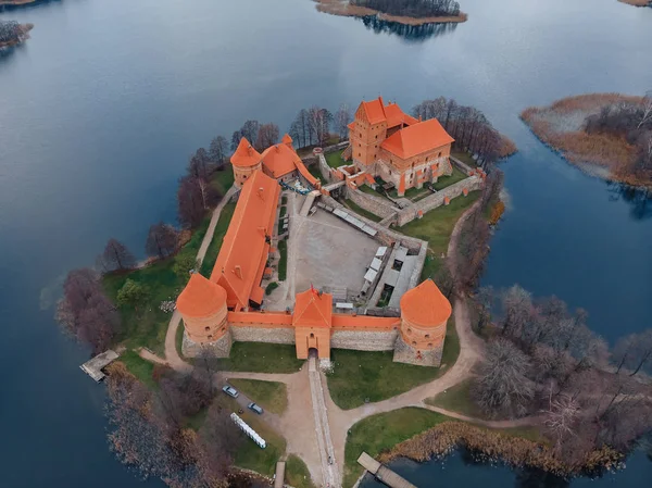 Trakai Castello Aereo Drone Vista Lituania — Foto Stock