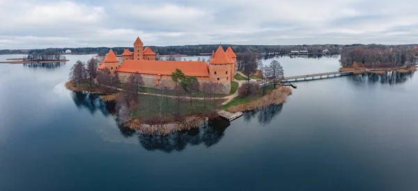 Trakai Castello Aerea Ampia Vista Drone Lituania — Foto Stock