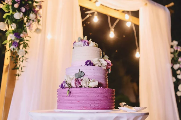 Ślubny tort dla obchodzi małżeństwa i przytrzymując bankiet — Zdjęcie stockowe