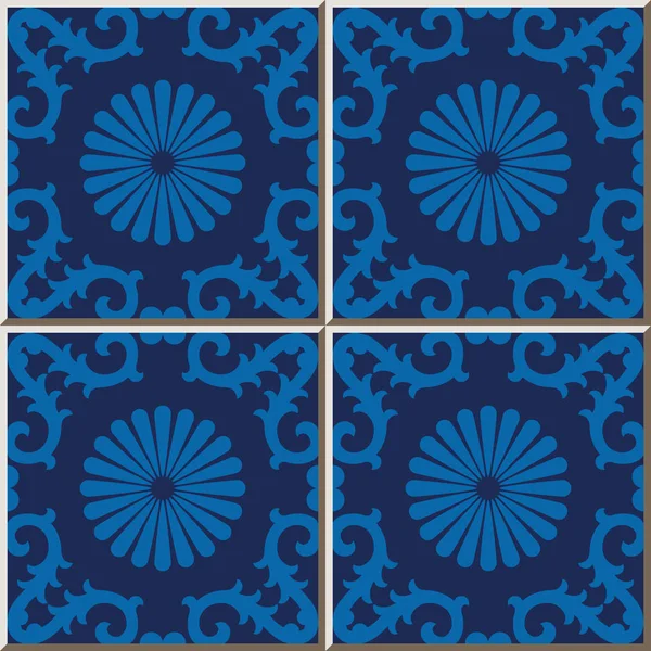 Keramik Fliesenmuster Vintage Blue Spirale Rund Kreuz Blume Kaleidoskop Orientalische — Stockvektor