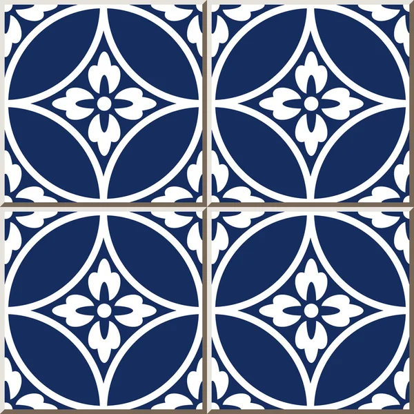 Ceramic Tile Pattern Cross Frame Flower Oriental Interior Floor Wall — Stock Vector