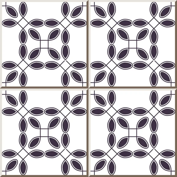 Keramikfliesen Muster Kurve Runde Ecke Quadratische Kreuzlinie Rahmen Orientalische Innenboden — Stockvektor