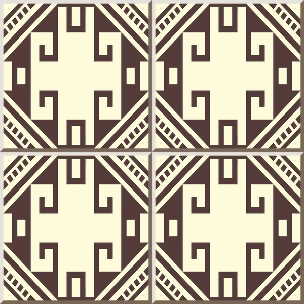 Pola Ubin Keramik Periksa Garis Bingkai Spiral Cross Persegi Ornamen - Stok Vektor