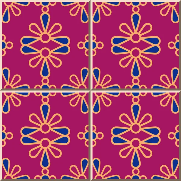 Motif Carreaux Céramique Ronde Courbe Croix Pétales Colorés Fleur Ornement — Image vectorielle