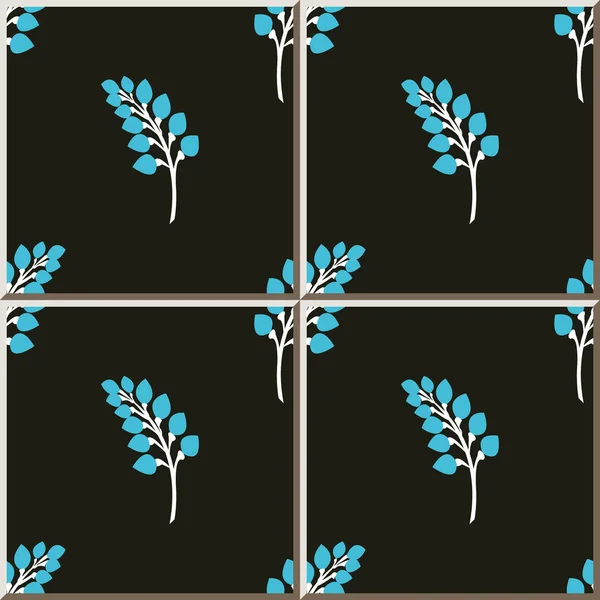 セラミック タイル パターン自然青い葉 東洋インテリア フロア壁飾りエレガントなスタイリッシュなデザイン — ストックベクタ