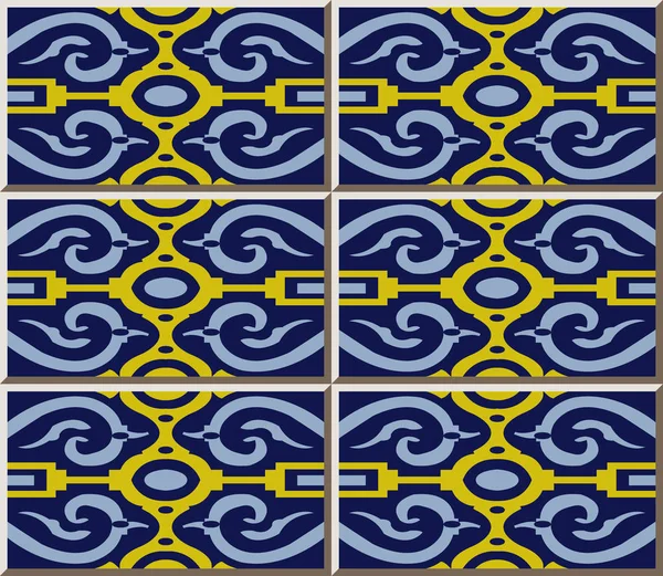 Ceramic Tile Pattern Spiral Curve Vortex Cross Frame Oriental Interior — Stock Vector