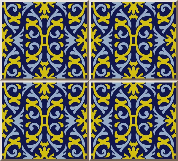 Motif Carreaux Céramique Spirale Courbe Cadre Croisé Fleur Jaune Ornement — Image vectorielle