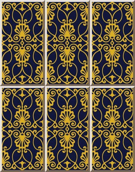 Keramikfliesen Muster Spirale Kurve Kreuz Goldenen Rahmen Wappen Blume Orientalischen — Stockvektor