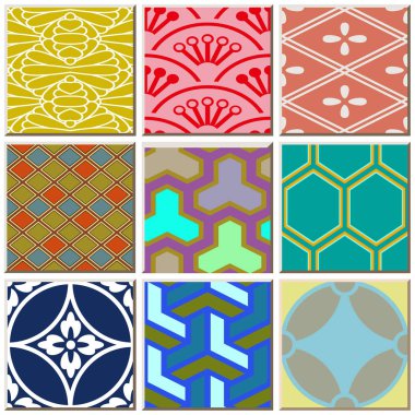 Oryantal antika retro seramik karo desen açılan koleksiyonu kümesi, vintage iç döşeme dekorasyon.