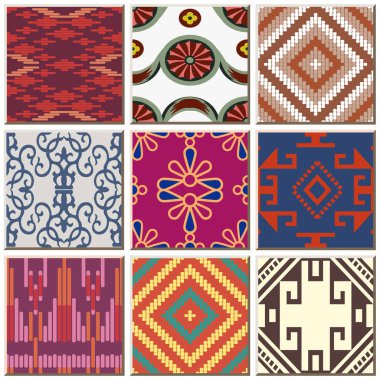 Oryantal antika retro seramik karo desen açılan koleksiyonu kümesi, vintage iç döşeme dekorasyon.