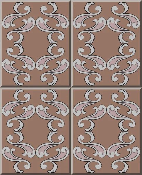 Ceramic Tile Pattern Spiral Curve Cross Feather Frame Oriental Interior — Stock Vector
