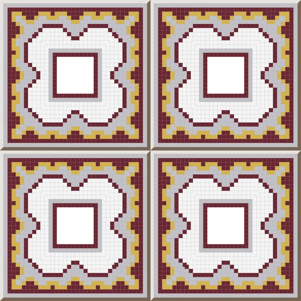 Keramik Fliesenmuster Mosaik Pixel Geometrie Quadrat Kreuz Polygon Rahmen Orientalische — Stockvektor