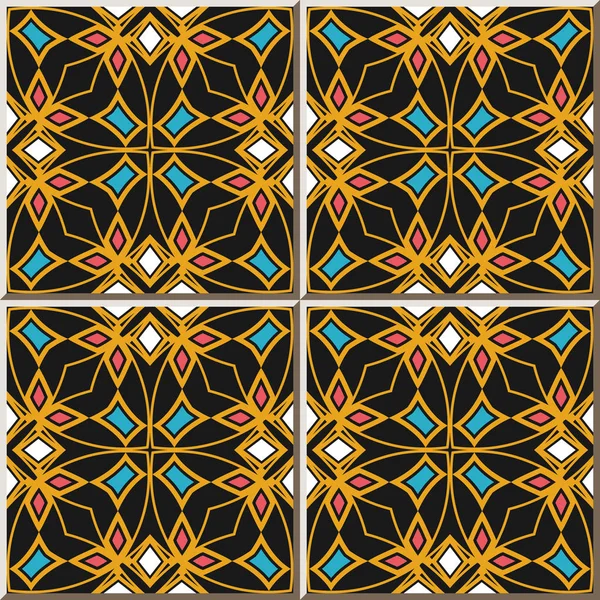Carreaux Céramique Courbe Motif Carré Croix Cadre Ligne Diamant Coloré — Image vectorielle