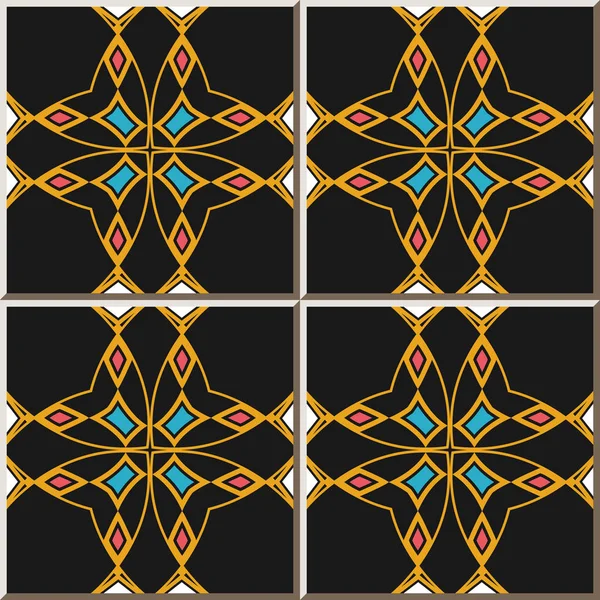 Carreaux Céramique Courbe Motif Polygone Croix Cadre Ligne Diamant Coloré — Image vectorielle
