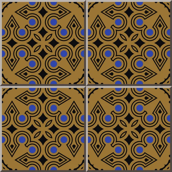 Keramiska Plattor Mönster Aboriginal Runda Kontrollera Cross Ram Linje Orientalisk — Stock vektor