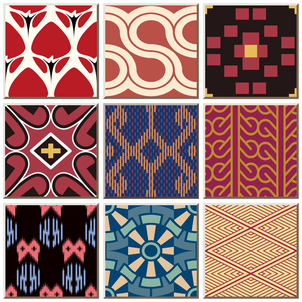 Oriental antique retro ceramic tile pattern combo collection set, vintage interior floor decoration.