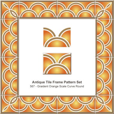 Antika Çini kare desen set vintage turuncu sarı degrade ölçek eğrisi yuvarlak, seramik dekorasyon şablon tebrik kartı tasarımı için.