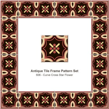 Antika Çini kare desen set eğrisi geometri yıldız çiçek, seramik dekorasyon şablon tebrik kartı tasarımı için çapraz.