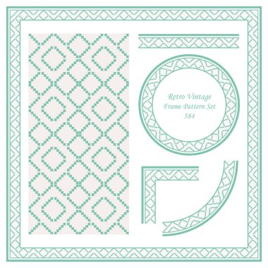 Vintage sınır Dikişsiz desen arka plan ayarlamak mozaik piksel üçgen onay geometri çapraz çerçeve, davet tebrik kartı veya Not şablonu tasarımı için ideal.