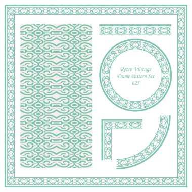 Vintage sınır Dikişsiz desen arka plan sarmal eğrisi geometri çerçeve zinciri, davet tebrik kartı veya Not şablonu tasarımı için ideal çapraz yuvarlak ayarla.