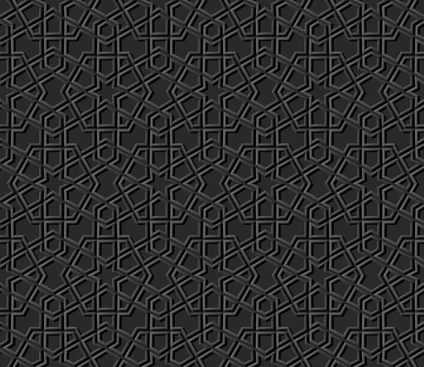 Dark Paper Art Islamic Geometry Cross Pattern Seamless Background Vector — Stock Vector