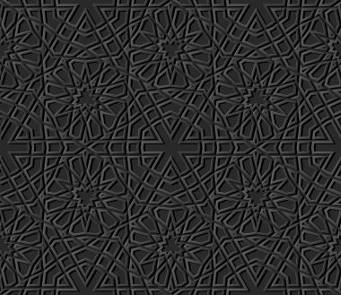 3D karanlık kağıt sanat İslam geometri çapraz desen sorunsuz arka plan, vektör şık dekorasyon desen arka plan web banner tebrik kartı tasarımı için
