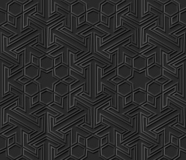 3D karanlık kağıt sanat İslam geometri çapraz desen sorunsuz arka plan, vektör şık dekorasyon desen arka plan web banner tebrik kartı tasarımı için