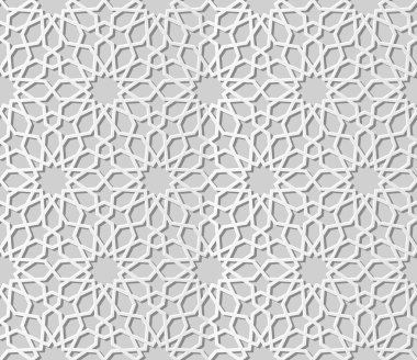 3D beyaz kağıt sanat İslam geometri çapraz desen sorunsuz arka plan, vektör şık dekorasyon desen arka plan web banner tebrik kartı tasarımı için