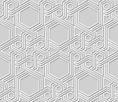 3D beyaz kağıt sanat İslam geometri çapraz desen sorunsuz arka plan, vektör şık dekorasyon desen arka plan web banner tebrik kartı tasarımı için